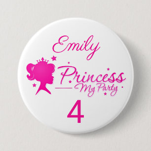 Princess My Party Personalize Name Age Birthday Ronde Button 7,6 Cm