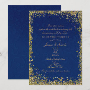 Princess Navy Blue Gold Storybook Wedding Kaart