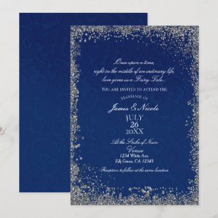 Princess Navy Blue Silver Storybook Wedding Kaart