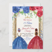 Princess Navy en Burgundy Quinceanera Invitation Kaart (Voorkant)