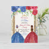 Princess Navy en Burgundy Quinceanera Invitation Kaart (Staand voorkant)