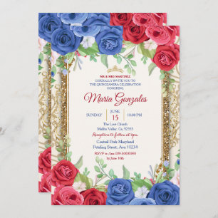Princess Navy en Burgundy Quinceanera Invitation Kaart