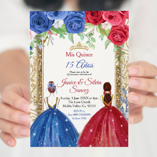Princess Navy en Burgundy Quinceanera Invitation Kaart