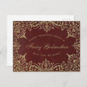 Princess Needs a Fairy Godmother Red Gold Briefkaart (Voorkant / Achterkant)