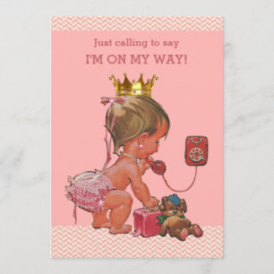 Princess on Phone Baby shower Chevrons Pink Kaart