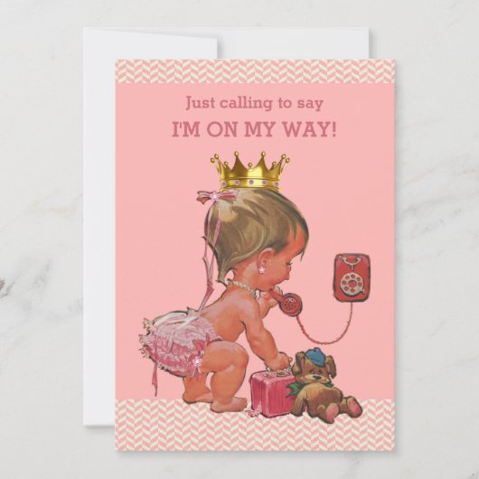 Princess on Phone Baby shower Chevrons Roze Kaart (Voorkant)