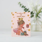 Princess on Phone Stripes Gouden Vlekken Baby show Kaart (Staand voorkant)