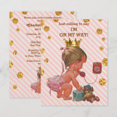 Princess on Phone Stripes Gouden Vlekken Baby show Kaart (Voorkant / Achterkant)