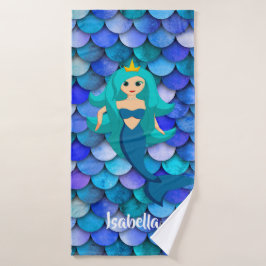 Princess op blauwe en paarse zeemeermindel bad handdoek