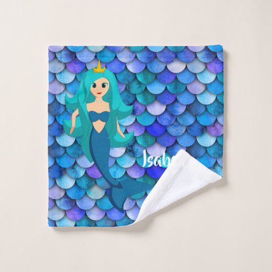 Princess op blauwe en paarse zeemeermindel bad handdoek (Wasdoekje)