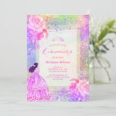 Princess Opal Glitter Rainbow Quinceañera Kaart (Staand voorkant)