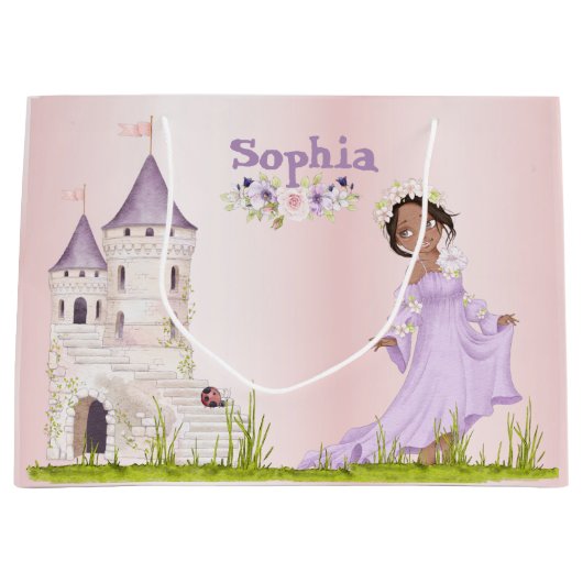 Princess Paars Castle Dark Hair Birthday Groot Cadeauzakje (Voorkant)