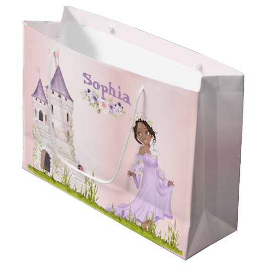 Princess Paars Castle Dark Hair Birthday Groot Cadeauzakje (Voorkant Gekanteld)