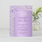 Princess Paars Pearl Bow Lace Birthday Party Kaart (Staand voorkant)