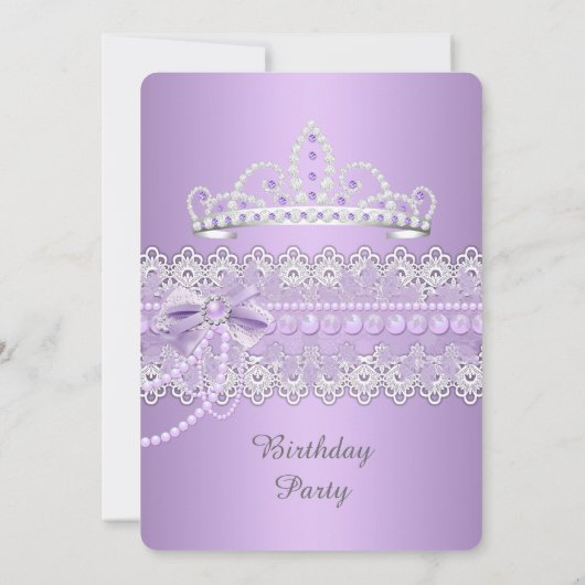 Princess Paars Pearl Bow Lace Birthday Party Kaart (Achterkant)