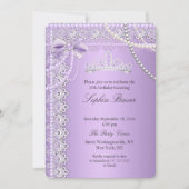 Princess Paars Pearl Bow Lace Birthday Party Kaart (Voorkant)