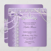 Princess Paars Pearl Bow Lace Birthday Party Kaart (Voorkant / Achterkant)