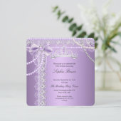 Princess Paars Pearl Bow Lace Birthday Party Kaart (Staand voorkant)