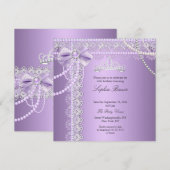 Princess Paars Pearl Bow Lace Birthday Party Kaart (Voorkant / Achterkant)