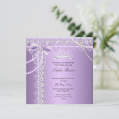 Princess Paars Pearl Bow Lace Birthday Party Kaart (Staand voorkant)