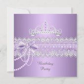 Princess Paars Pearl Bow Lace Birthday Party Kaart (Achterkant)
