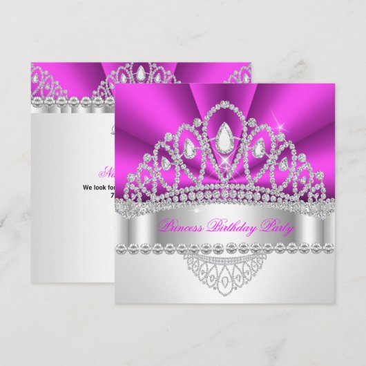 Princess Paars Pink Diamond Tiara Birthday Party Kaart (Voorkant / Achterkant)