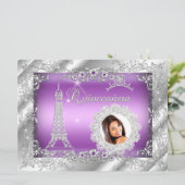 Princess Paars Quinceanera Silver Photo BIG Kaart (Staand voorkant)