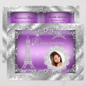 Princess Paars Quinceanera Silver Photo BIG Kaart (Voorkant / Achterkant)