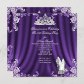 Princess Paars Silver High Heels Birthday Party 2 Kaart (Voorkant / Achterkant)