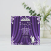 Princess Paars Silver High Heels Birthday Party 2 Kaart (Staand voorkant)