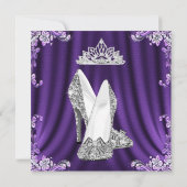 Princess Paars Silver High Heels Birthday Party 2 Kaart (Achterkant)