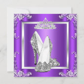Princess Paars Silver High Heels Birthday Party Kaart (Achterkant)