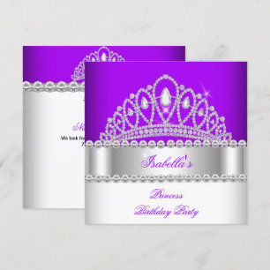 Princess Paarse Diamond Tiara Birthday Party Kaart
