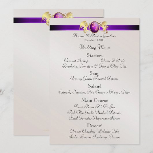 Princess Paarse Jewel Crest Weddenschappen Menu (Voorkant / Achterkant)