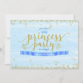 Princess Party Blauw & Goud Verjaardag Uitnodiging (Voorkant)