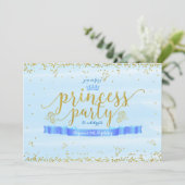 Princess Party Blauw & Goud Verjaardag Uitnodiging (Staand voorkant)