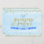 Princess Party Blauw & Goud Verjaardag Uitnodiging (Voorkant / Achterkant)