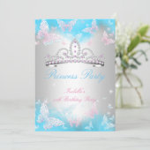 Princess Party Blauwgroen Blue Tiara Pink Butterfl Kaart (Staand voorkant)