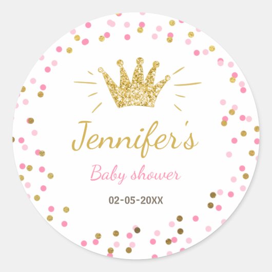 Princess Party Favor Labels Envelope Pink and Gold (Voorkant)