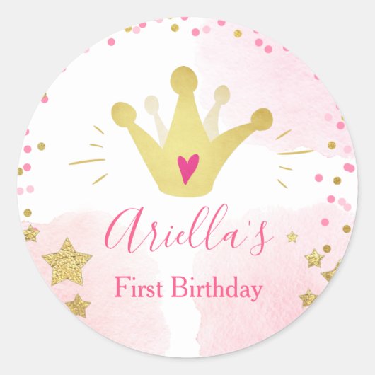 Princess Party Favor Labels Envelope Pink and Gold (Voorkant)