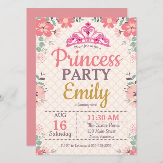 Princess Party for one Year Old Kaart (Voorkant / Achterkant)