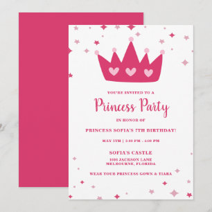 Princess Party Girl's Pink Crown Birthday Party Kaart