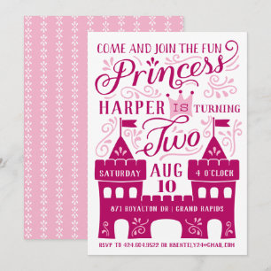 Princess Party Girl's Second Birthday Invitations Kaart