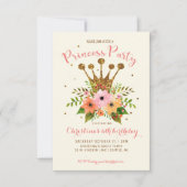 Princess Party Glitter Floral Crown Bday Invite Kaart (Voorkant)