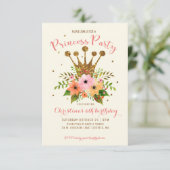 Princess Party Glitter Floral Crown Bday Invite Kaart (Staand voorkant)