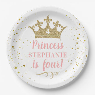 Princess Party Gold Crown Confetti roze Papieren Bordje