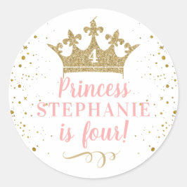 Princess Party Gold Crown Personalized Favor Ronde Sticker
