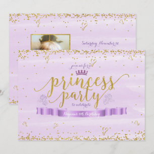 Princess Party Gold & Paarse Photo Invitations Kaart
