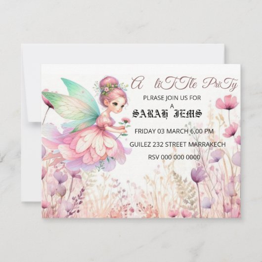 Princess Party Instant Download bewerkbaar Kaart (Voorkant)