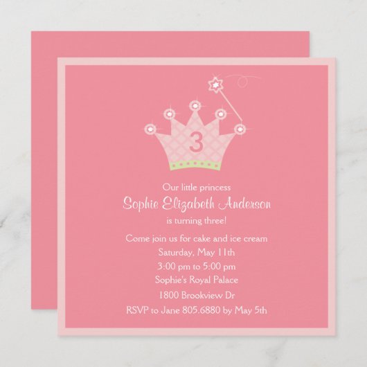 Princess Party Invitation Kaart (Voorkant / Achterkant)